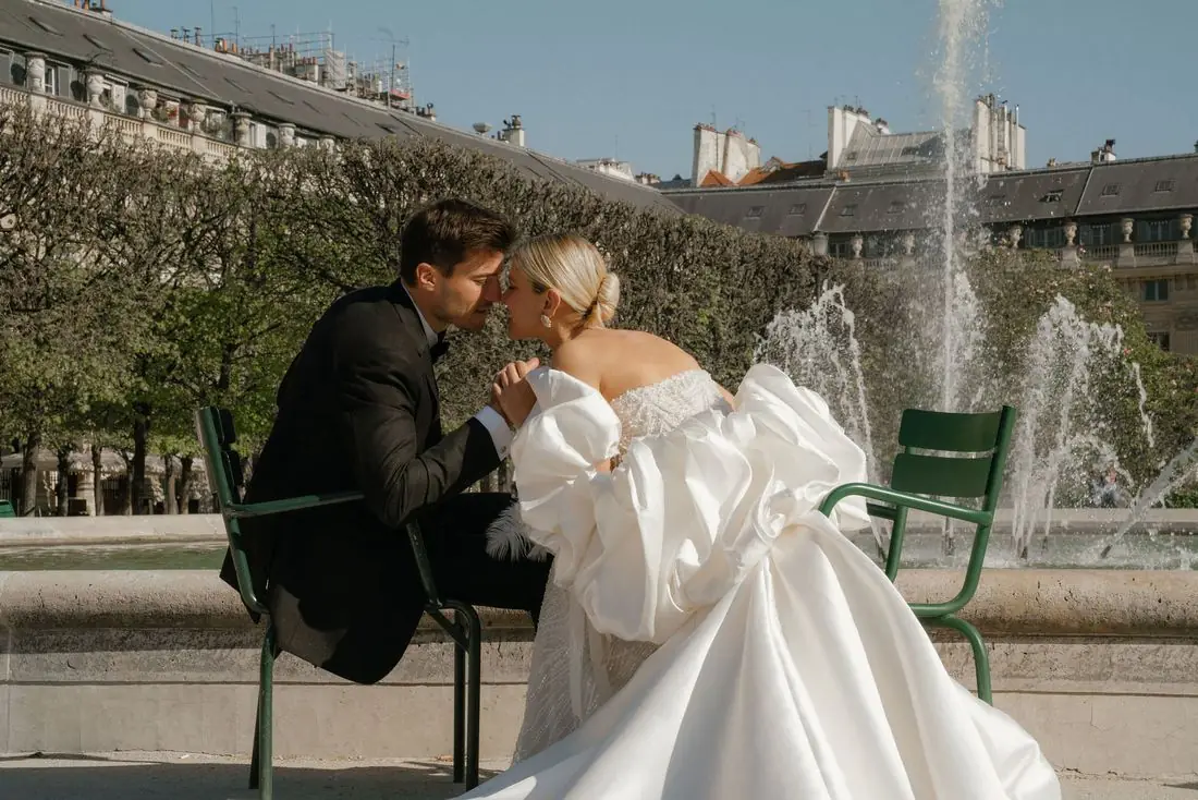 Editorial wedding portrait in the Palais-Royal gardens, Paris