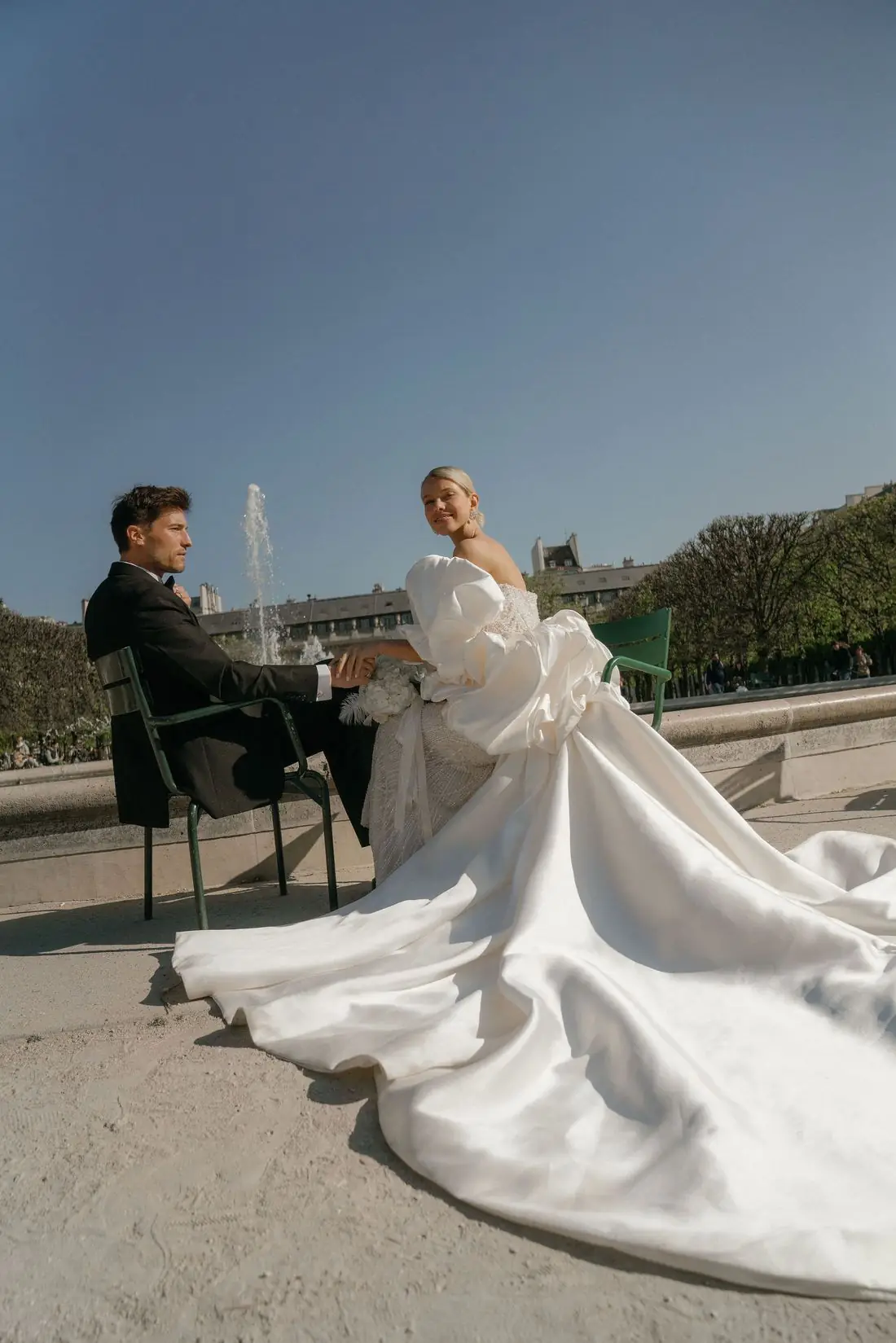 Editorial wedding portrait in the Palais-Royal gardens, Paris