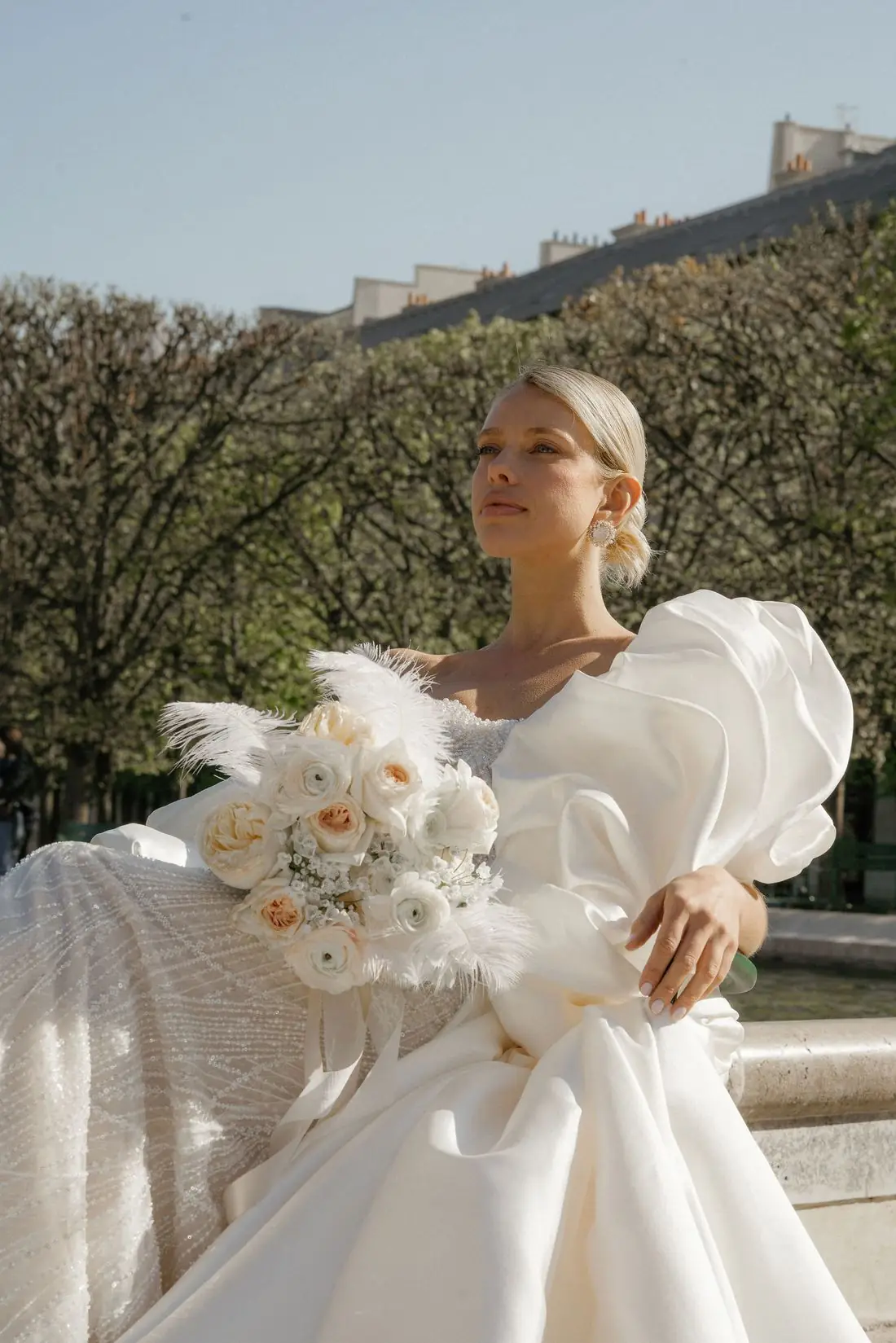 Editorial wedding portrait in the Palais-Royal gardens, Paris