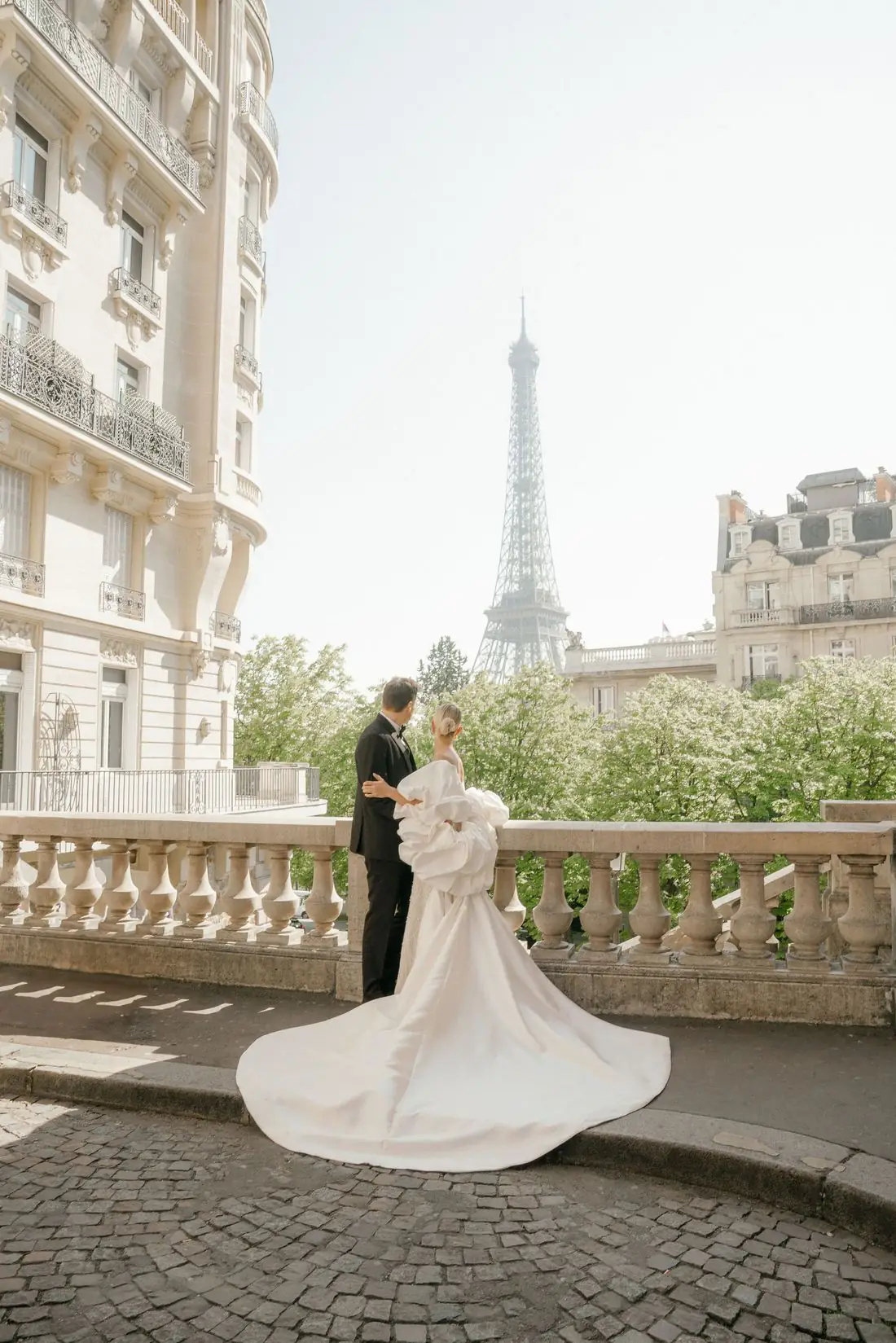 Editorial wedding portrait with the Eiffel Tower, Paris