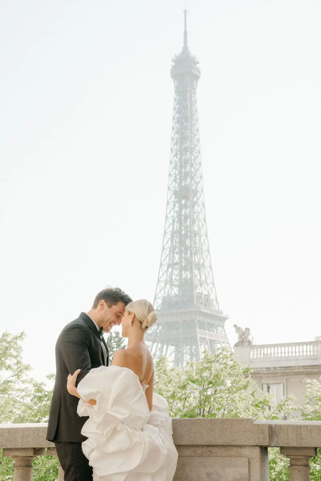 Editorial wedding portrait with the Eiffel Tower, Paris