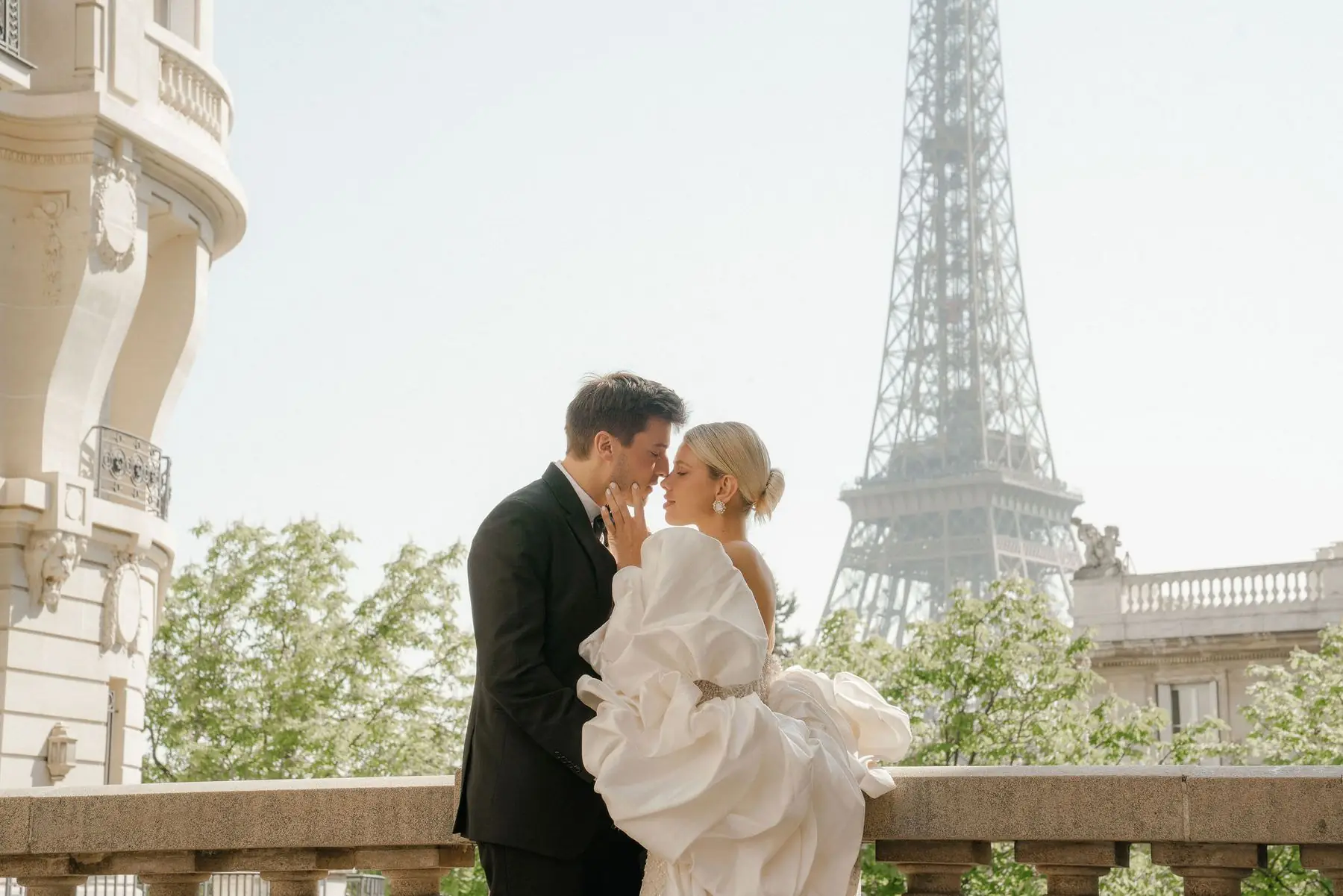 Editorial wedding portrait with the Eiffel Tower, Paris