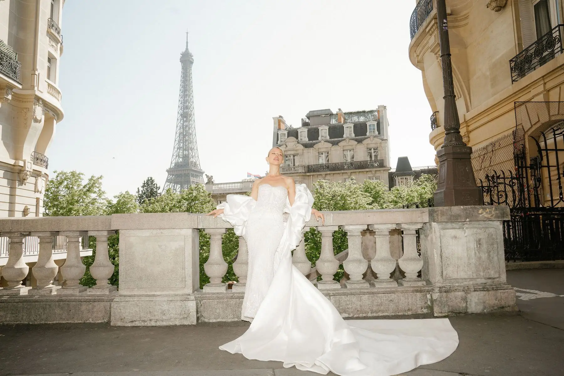 Editorial wedding portrait with the Eiffel Tower, Paris