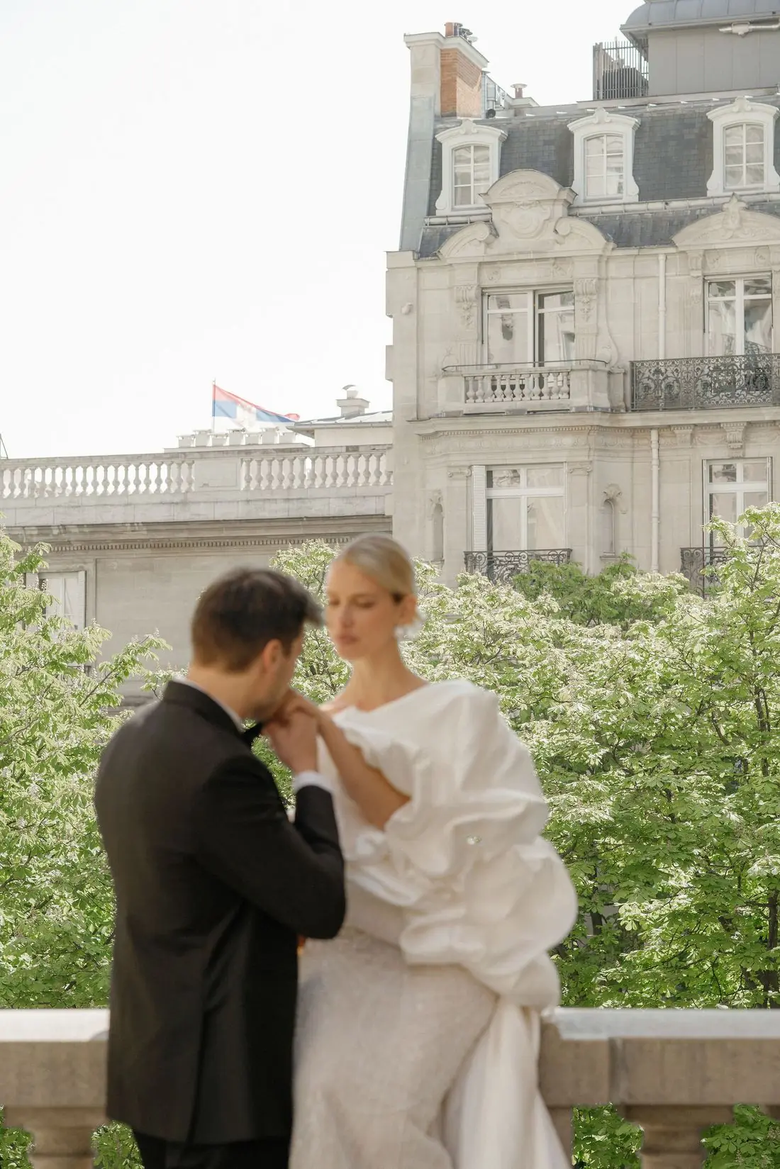 Editorial wedding portrait with the Eiffel Tower, Paris