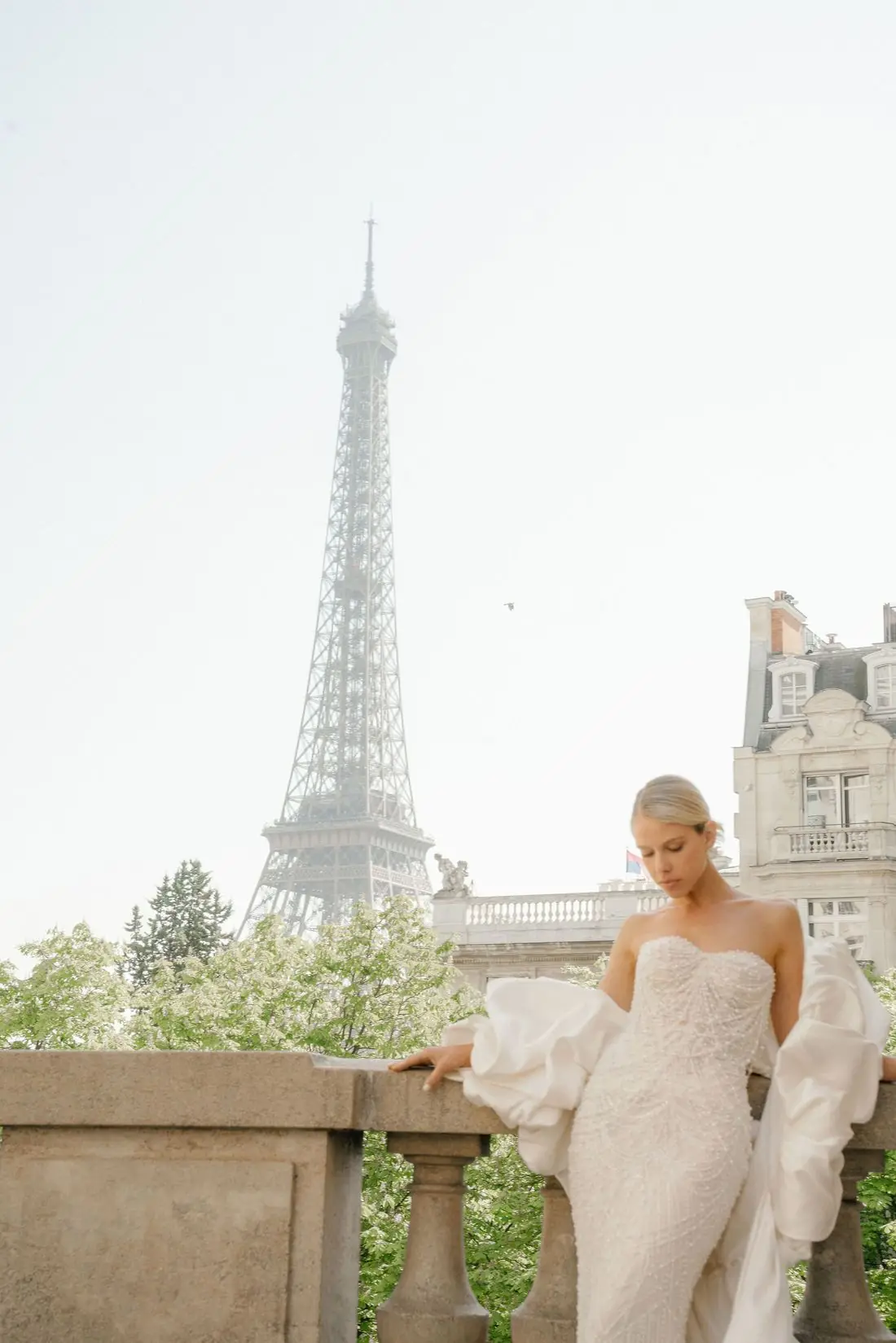 Editorial wedding portrait with the Eiffel Tower, Paris
